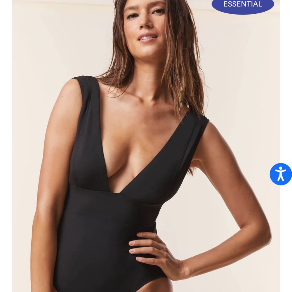 The Mykonos One Piece, size large, color black flat.
Brand new with tags & liner
